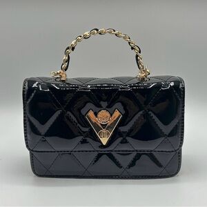 Black Quilted Handbag with Gold Chain Handle